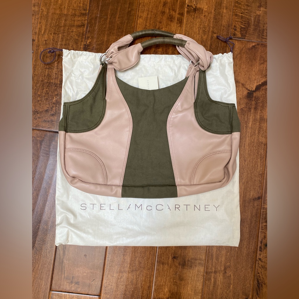 Stella Mccartney Rare Blush Pink Vegan Leather & Olive Canvas Shoulder Bag; Nwt